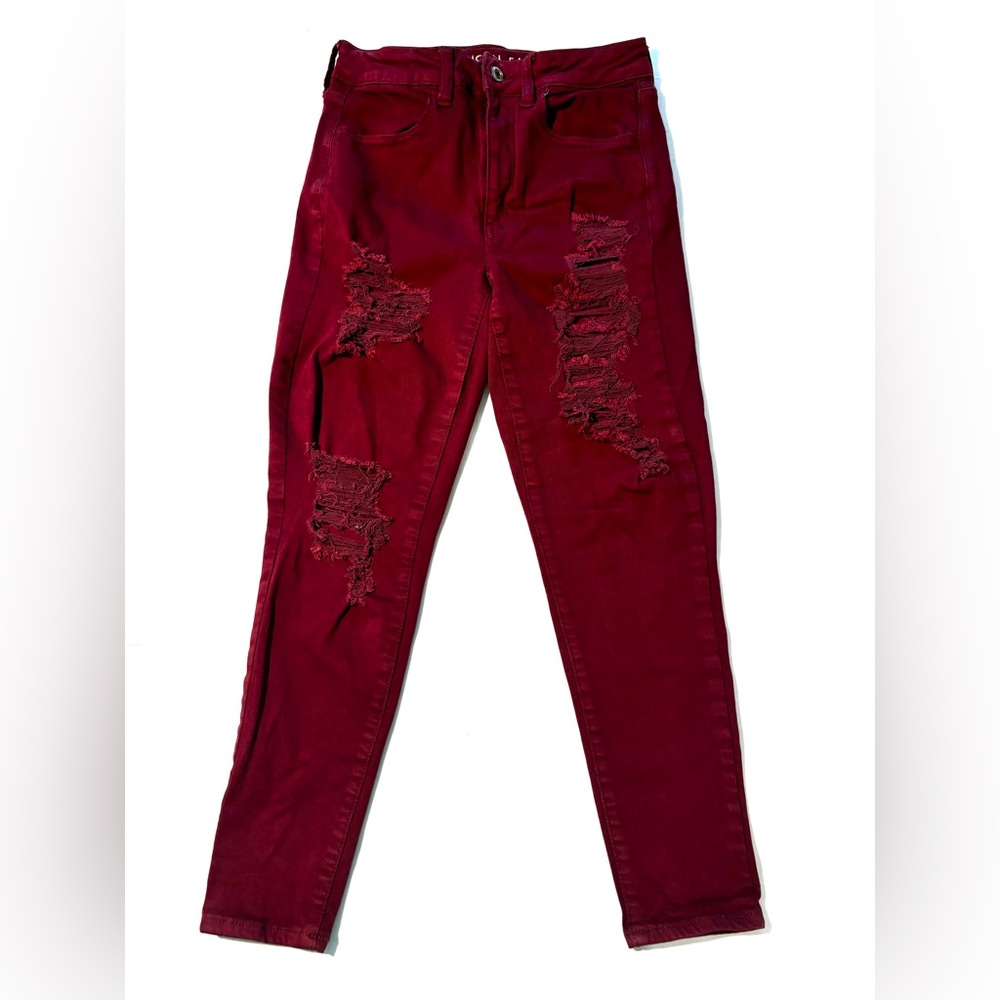 American Eagle Super Hi-Rise Jegging Next Level Stretch Maroon Jeans Size 6
